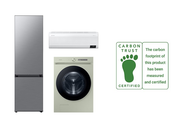 ▲삼성전자 세탁기·냉장고·에어컨 제품과 탄소발자국 인증 로고 